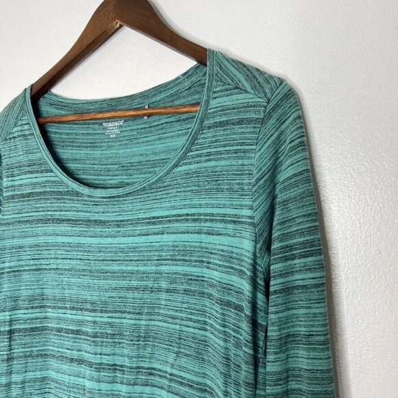 Toad&Co Green Striped Long-Sleeve Tunic Shirt Women’s L, Casual Round-Neck Top - Picture 2 of 9